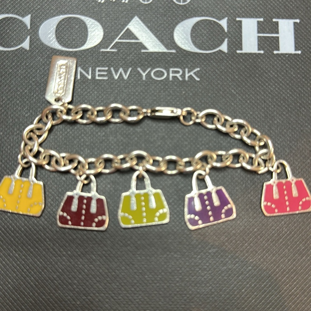 Rare Coach bag charms sterling silver Bracelet with Colorful Handbag Charms